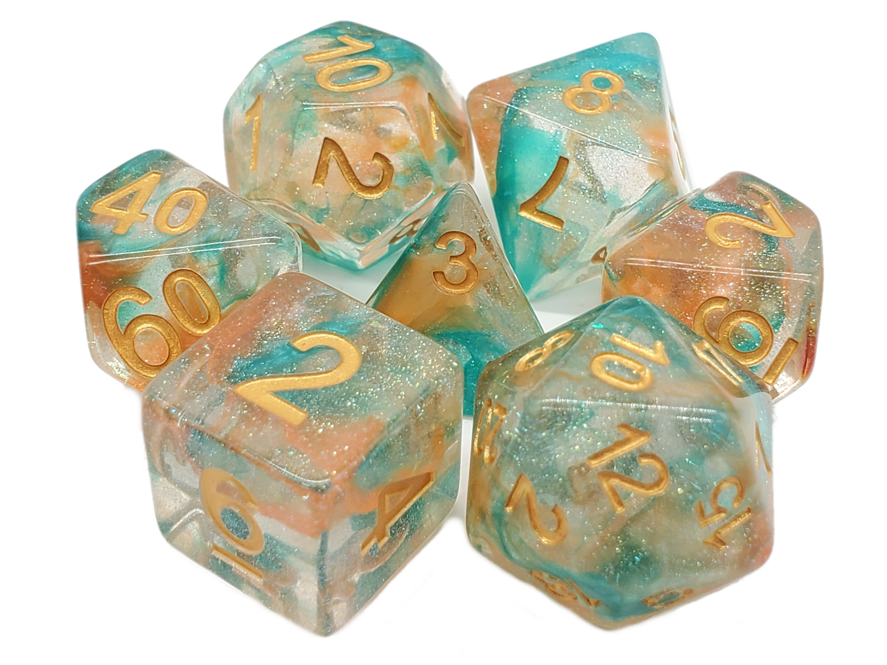 Old School 7 Piece DnD RPG Dice Set: Luminous - Koi Pond