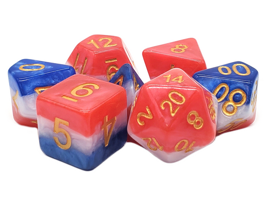 Old School 7 Piece DnD RPG Dice Set: Gradients - American Flag