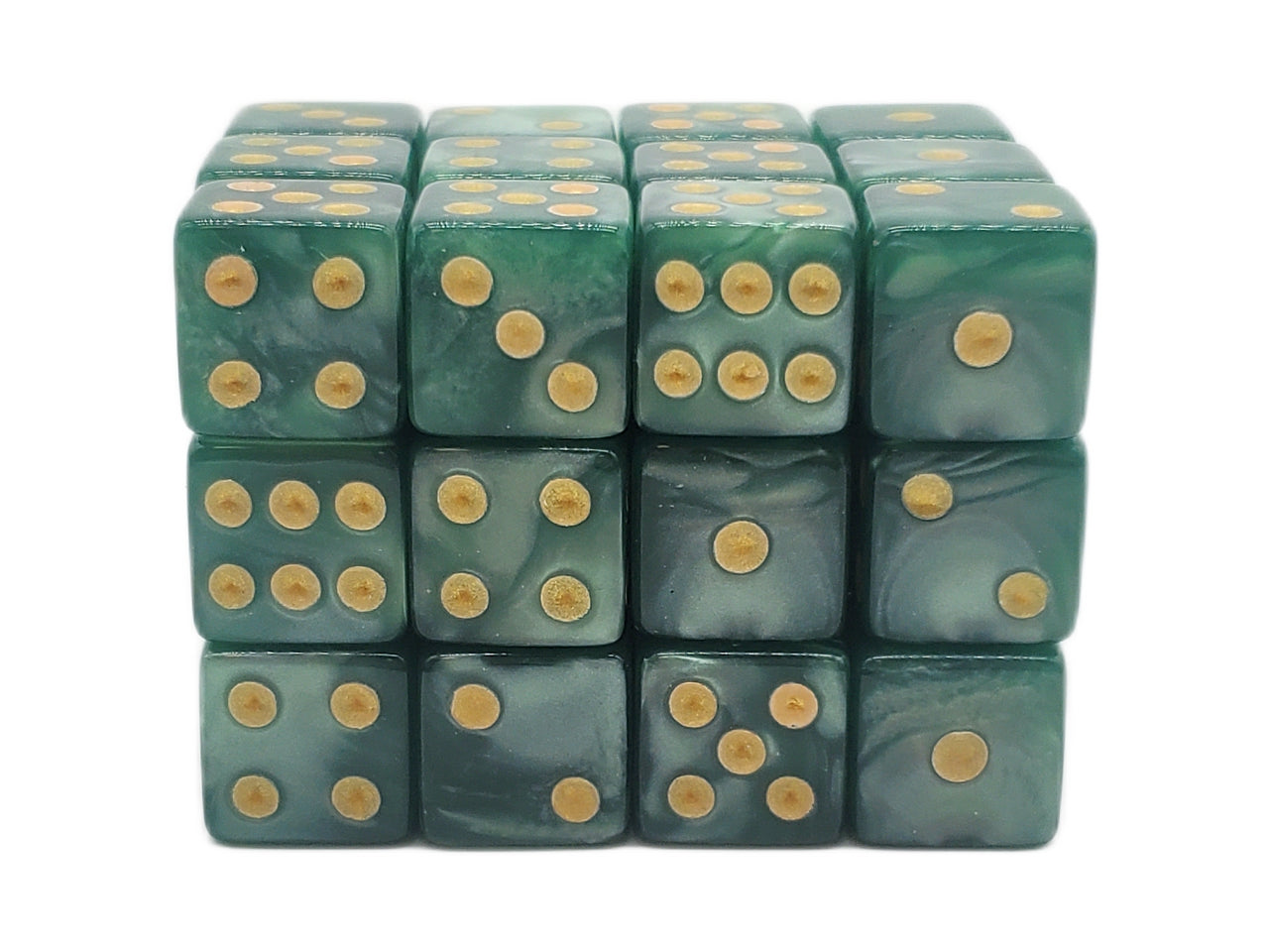 Old School 36ct 12mm D6 Dice Set: Pearl Drop - Green w/ Gold
