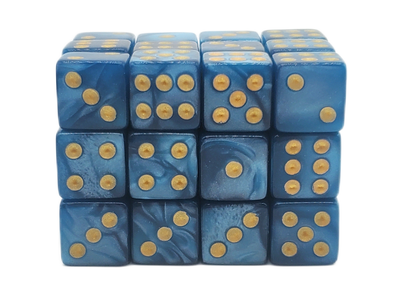 Old School 36ct 12mm D6 Dice Set: Pearl Drop - Ocean w/ Gold
