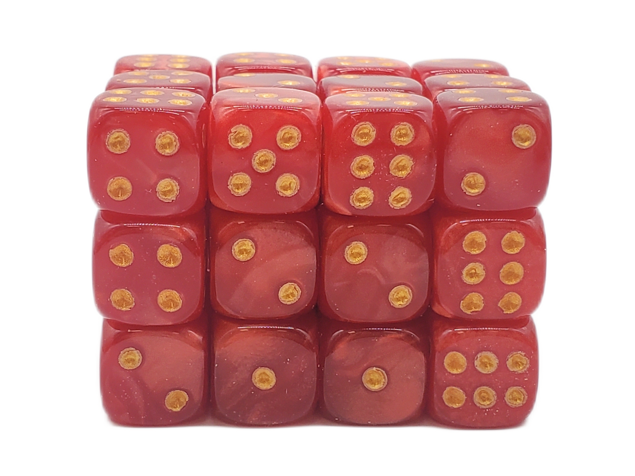 Old School 36ct 12mm D6 Dice Set: Pearl Drop - Red w/ Gold