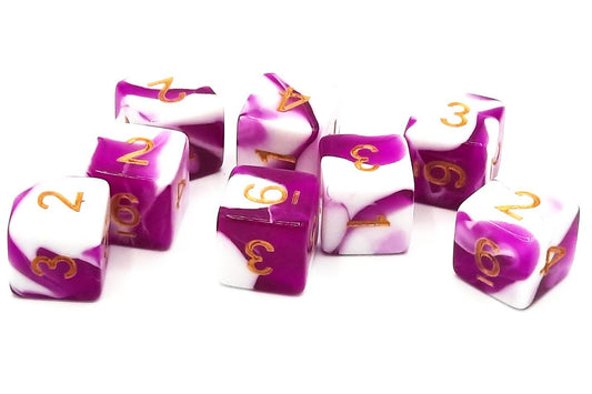 Old School 8-Piece D6 Dice Set: Vorpal - Purple & White w/ Gold