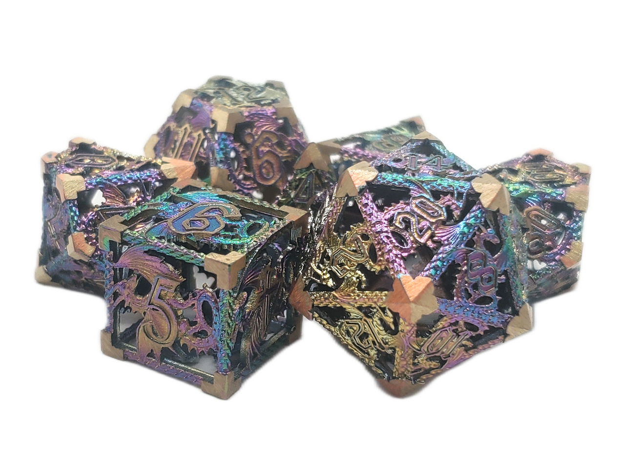 Old School Dice: Hollow Metal 7-Piece Set - Dragon - Spectral w/ Gold