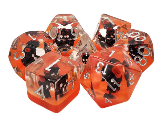 Old School 7 Piece DnD RPG Dice Set: Infused - Demon - Red