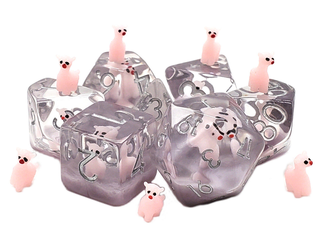 Old School 7 Piece DnD RPG Dice Set: Animal Kingdom - Pink Alpaca