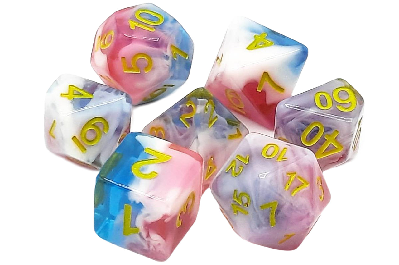 Old School 7 Piece DnD RPG Dice Set: Gradients - Winter's Rose