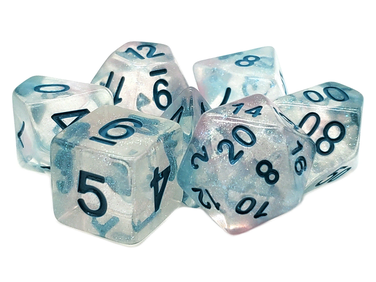 Old School 7 Piece DnD RPG Dice Set: Luminous - Blue Winter