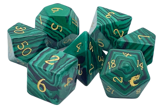 Old School Dice 7 Piece DnD RPG Gemstone Set: Malachite