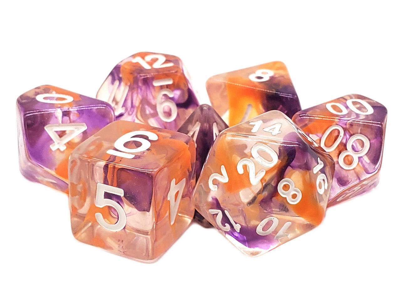 Old School 7 Piece DnD RPG Dice Set: Nebula - Purple & Orange