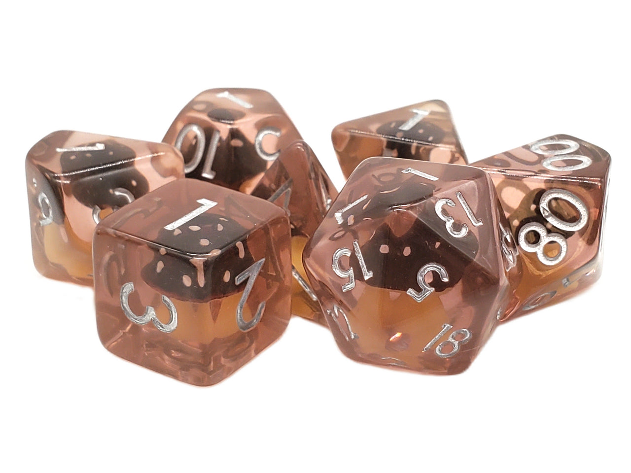 Old School 7 Piece DnD RPG Dice Set: Infused - Mushroom - Brown