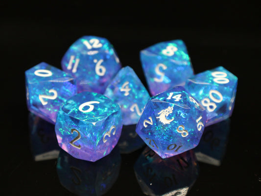 Old School Dice: Sharp Edged 7-Piece Dice Set - Diamond Cut - Sleepless Night