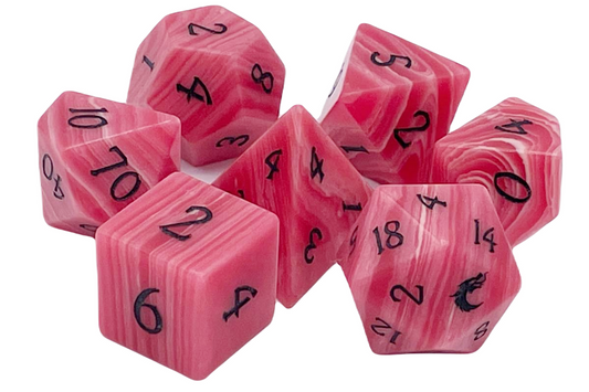 Old School Dice 7 Piece DnD RPG Gemstone Set: Striped Red Rose Agate