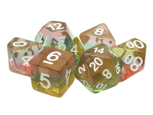 Old School 7 Piece DnD RPG Dice Set: Gradients - Aurora Sunset